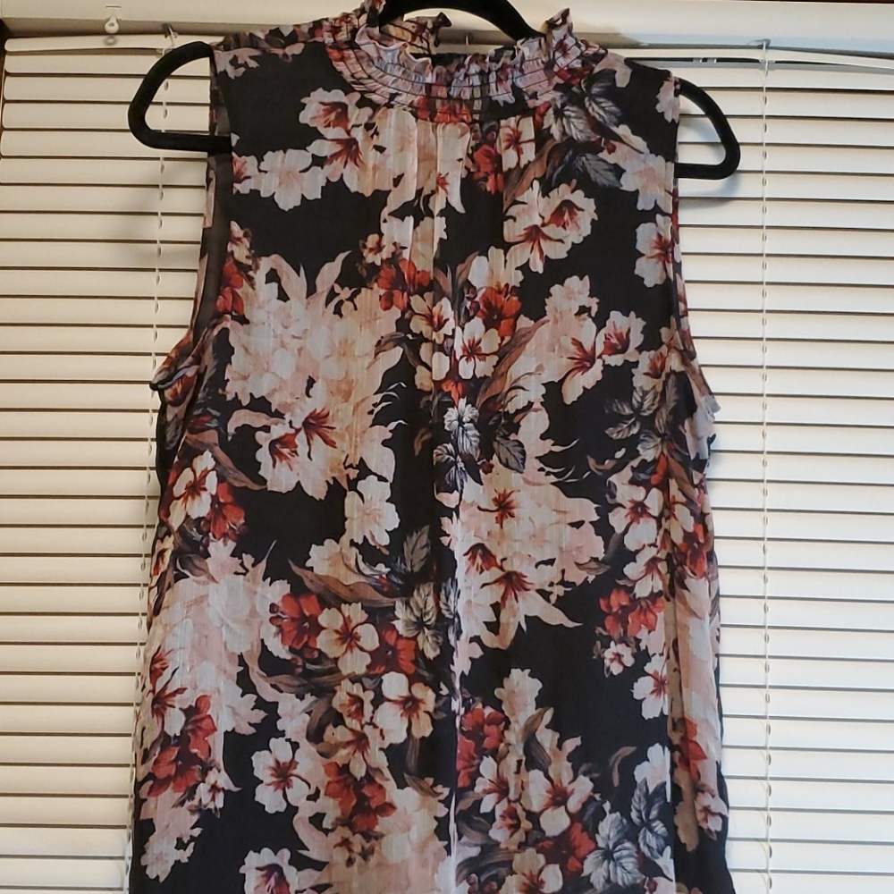 Vince Camuto ruffle  neck halter shell.